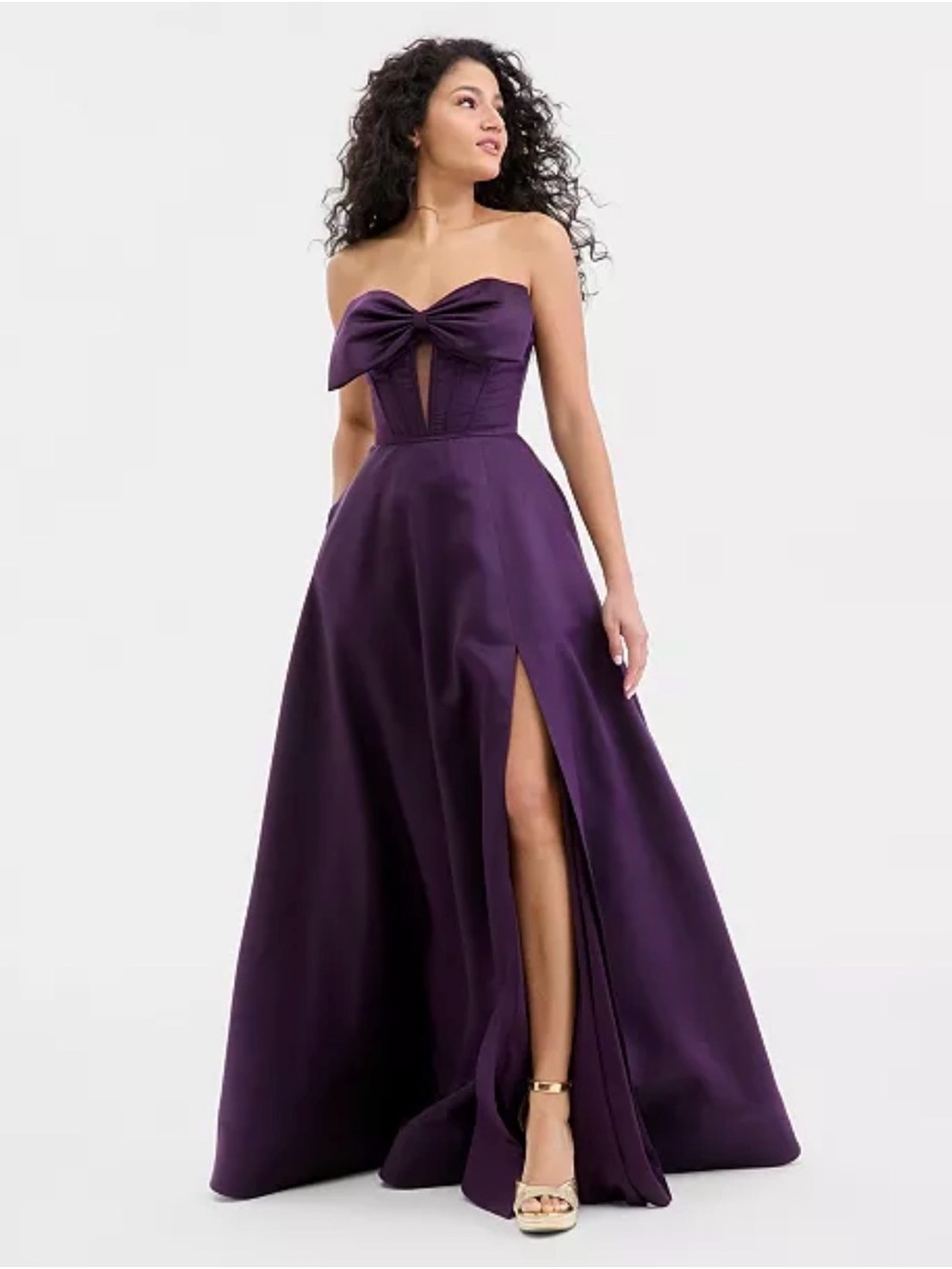 City Studio Purple Bow-Front gown